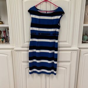 Calvin Klein Blue and Black Striped Midi Dress